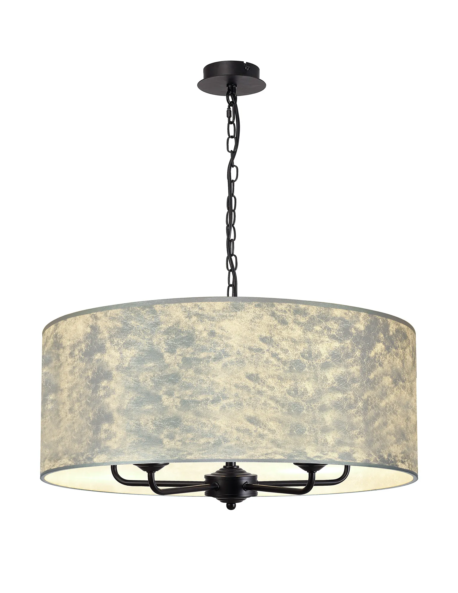 DK1052  Banyan 60cm 5 Light Pendant Matt Black, Silver Leaf